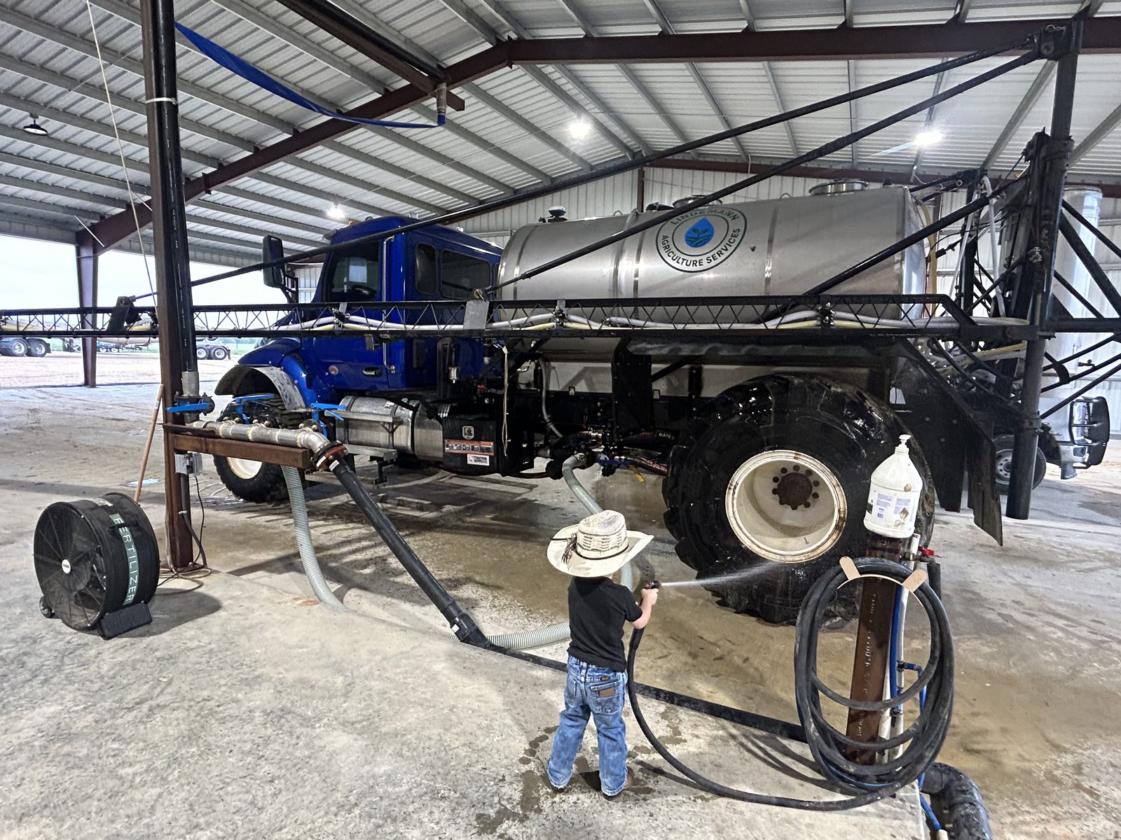 Custom applicator truck being serviced at the Lindemann shop
